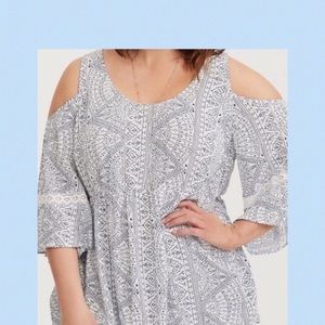 Torrid Cold Shoulder top with Bell sleeves & lace